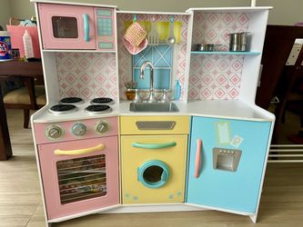 Kids Wooden Play Kitchen Set Pastel with tons of accessories!