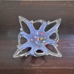 Murano Italian Art Lavender Glass Bowl 8" Millefiori Starfish Shaped - Small Chip 
