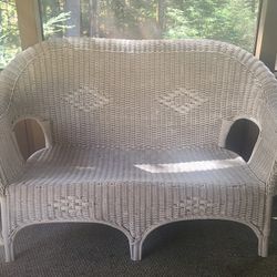 Antique White Wicker Loveseat