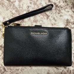 Michael Kors Adele Leather Smartphone Wallet, Double Zip Wristlet, Black