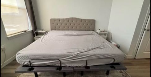 Grey King Size Adjustable Bedframe + Headboard