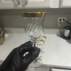 Vintage Italian Wine Glass With Greek Gold Rim (set of 4)