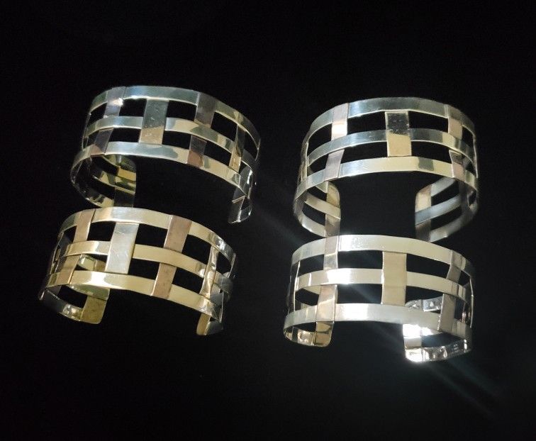 Lot of (4) 6-8" adj. RLM STUDIOS, Tri-metal Sterling Copper Brass Cuff Bracelet