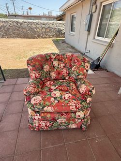 vintage, overstuffed floral club chair