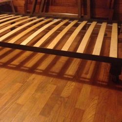 Vintage Twin Metal Bed Frame, On Wheels With Wood Slats