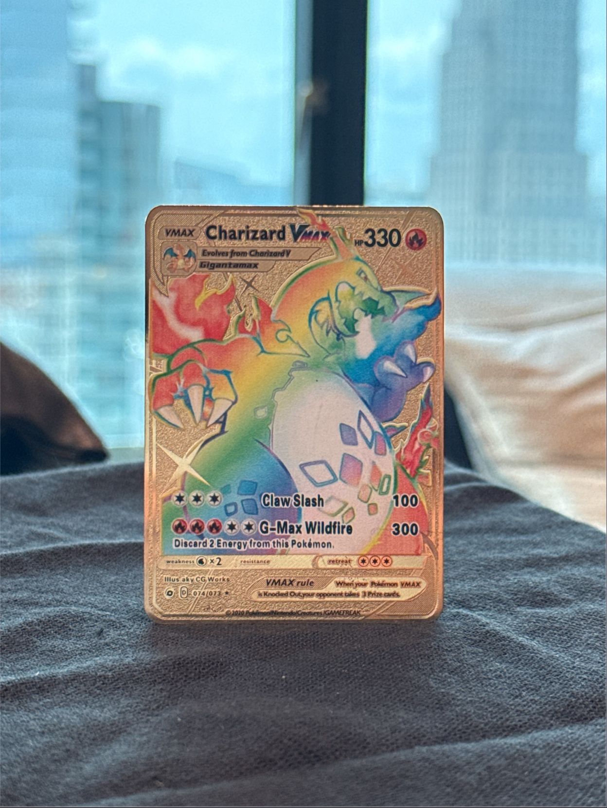 Charizard VMAX Rainbow Gold Metal Replica Card – Premium Fan Display – Collector’s Piece