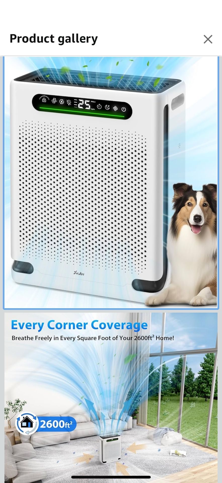 Air Purifiers for Home Large Room Up to 2600 Ft², HEPA Air Purifier with Washable Filter & Air Quality Display, Powerful Turbo Mode Air Cleaner for Pe