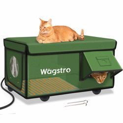 Heated Cat House for Outside, Waterproof Awning & Escape Door Heated Cat Houses for Indoor/Outdoor Cats in Winter, Elevated & Insulated Outdoor Cat Sh