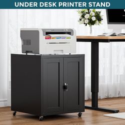 Large Printer Stand with Storage and Lock, 3D Heavy-Duty Printer Cabinet, Printer Table for Home Office with Doors and Adjustable Shelves, for Office 