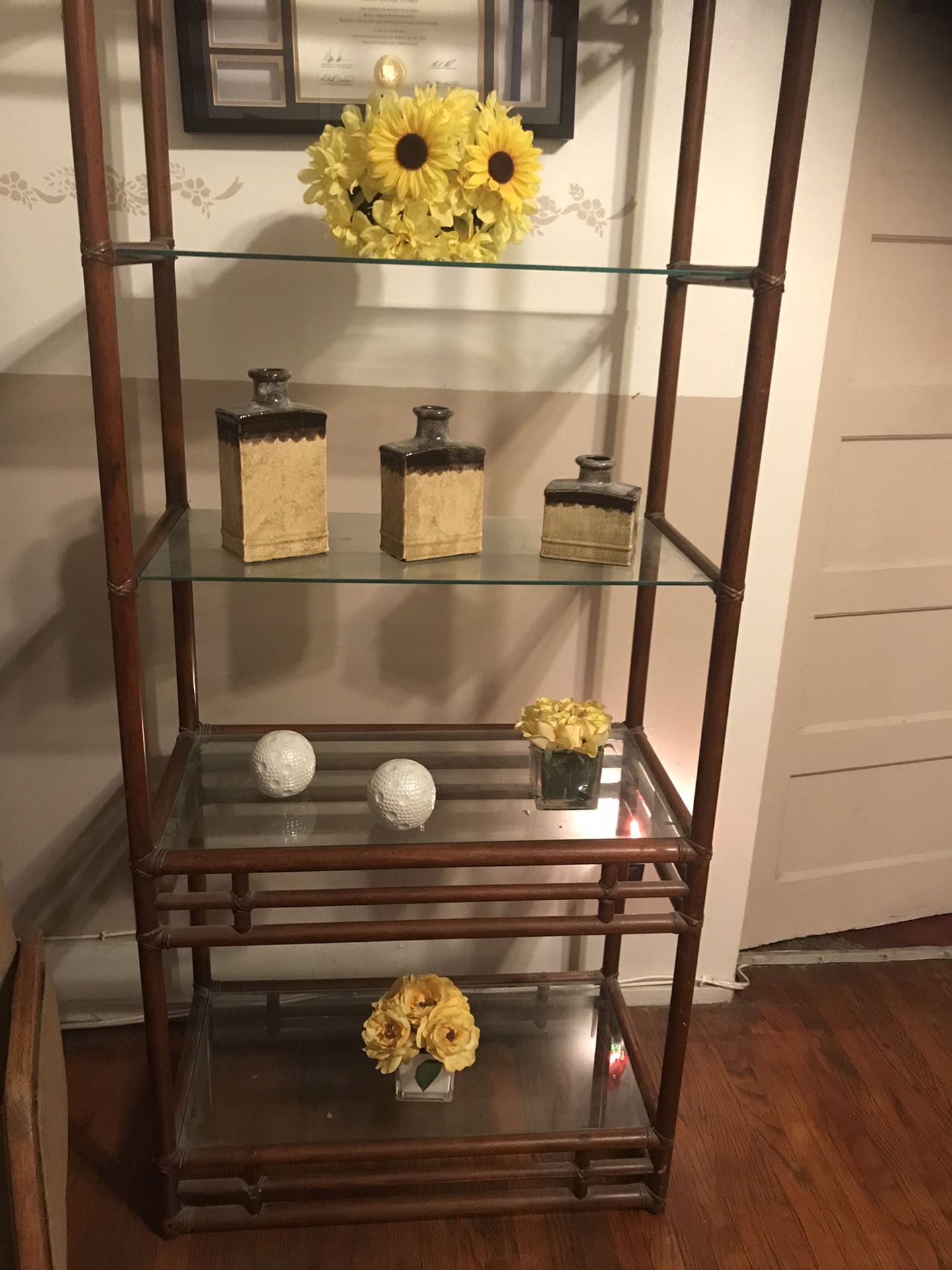 BAMBOO STAND WITH FOUR GLASS SHELVES 
