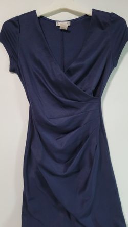 Navy Blue Ruched Faux Wrap Sheath Dress