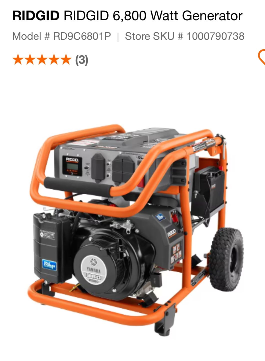 RIDGID RIDGID 6,800 Watt Generator