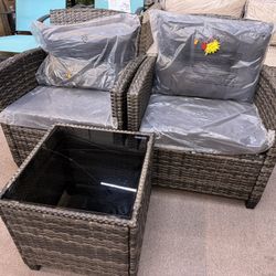 Outdoor Patio Set 3 Pc New Fully Assembled Grey 