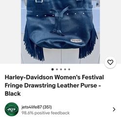 Harley-Davidson Women's Fringe Drawstring Leather Purse - Black