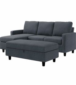 Blue Gray L-Shaped Sectional Sofa with Storage Chaise