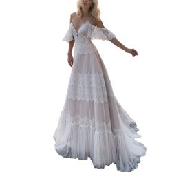 Stunning Beach Boho Wedding Dress Size 16 Xl