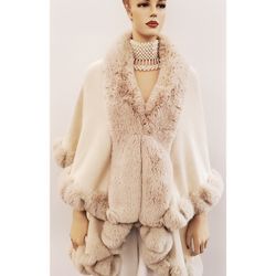 Beige Faux Fur Shawl Double Layer One Size 