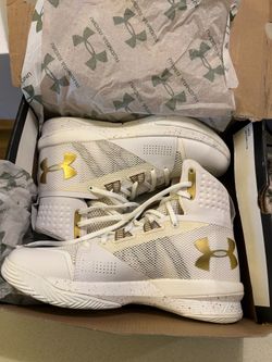 Under Armour White & Gold High Top Basketball Sneakers