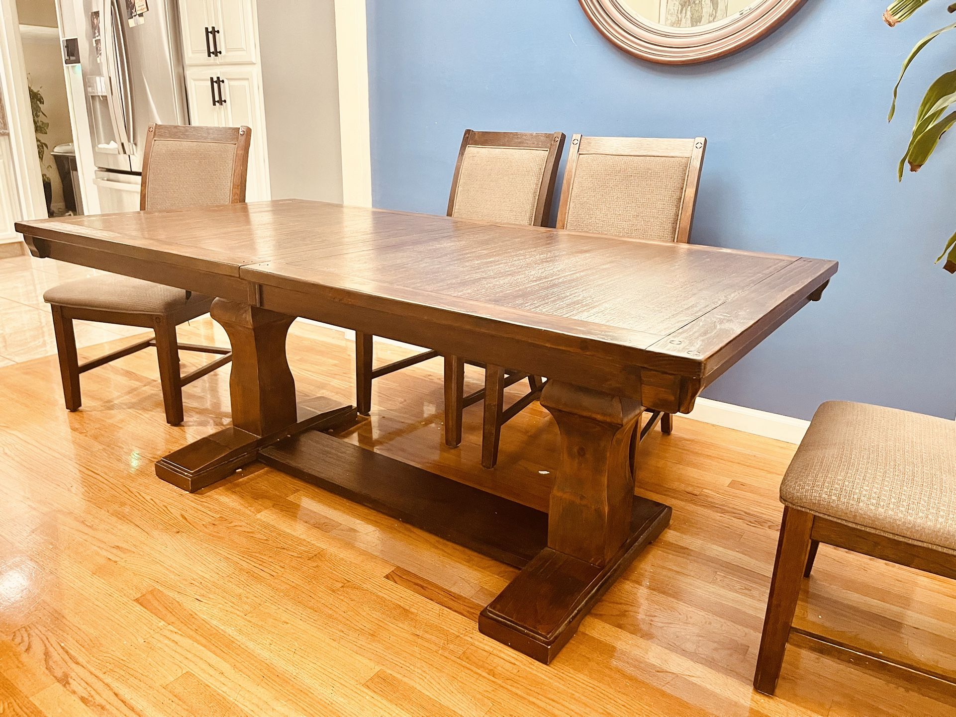 Solid Wood Dining Table with 6 Chairs & Leaf