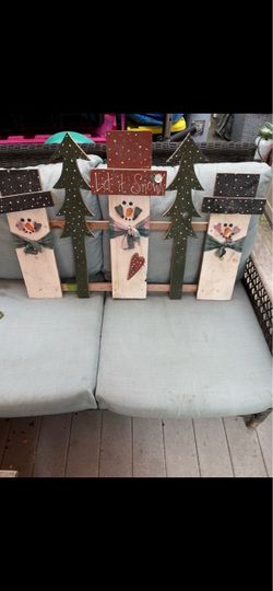 Handmade Wooden Snowman Christmas Decor Set