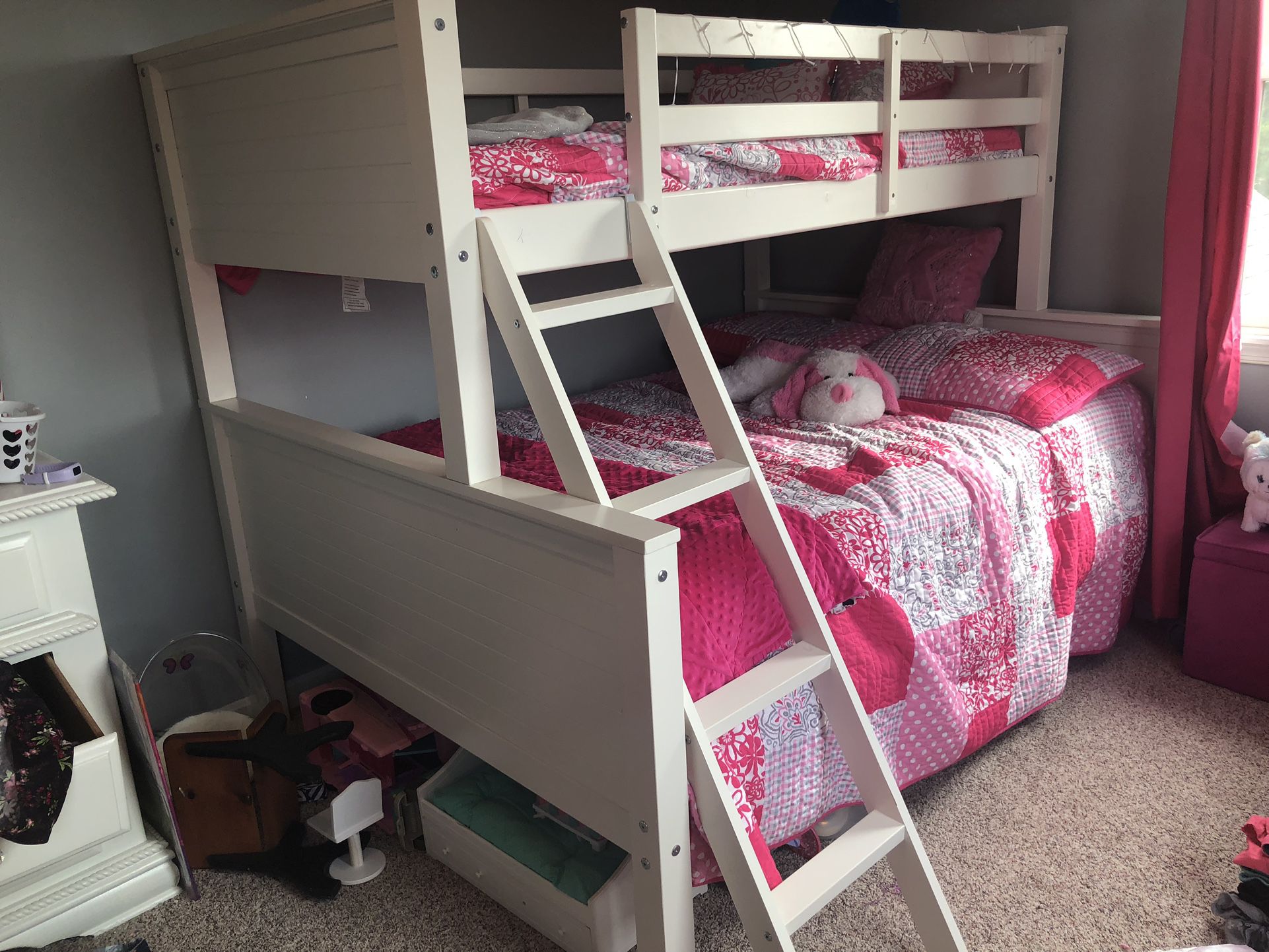 White Bunk bed- Twin Over Full Mattresses Included