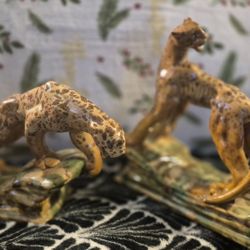 1950s Royal Haeger Mid-Century Ceramic Leopards Jaguar Cats Bookends- a Pair