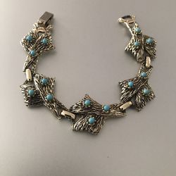 Vintage Southwest  Silver Plate Cooper Turquoise Link Bracelet 