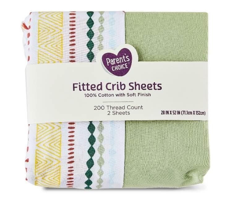 Parent's Choice Cotton Fitted Crib Sheets for Baby Boys and Girls, Jungle, 2-Pack