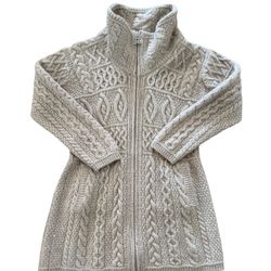 Aran Crafts Ireland Sweater Womens Medium Merino Wool Cable Knit Zip Fisherman
