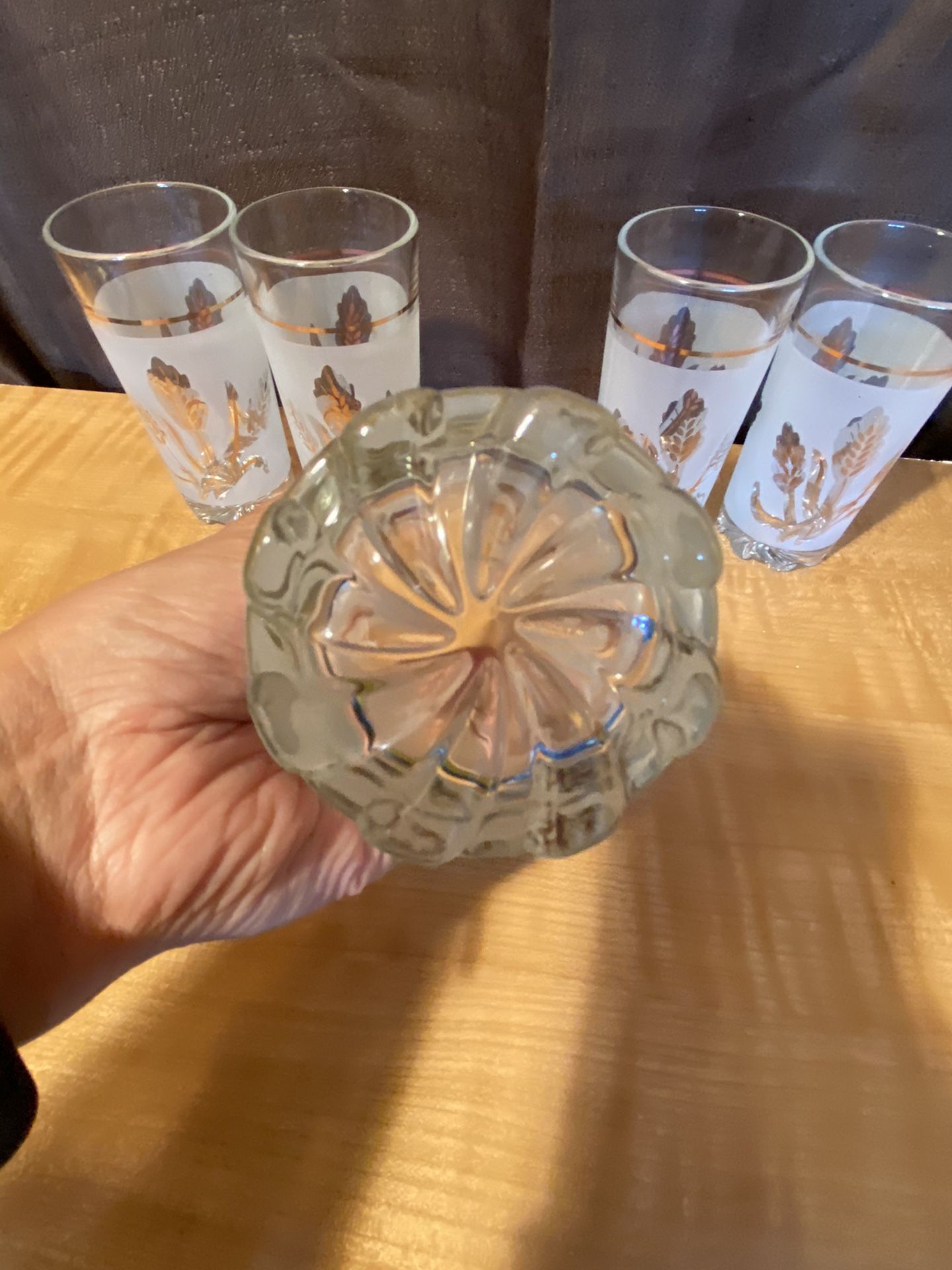 MCM Glassware Set of 5 Highball Drink Glasses Gold Leaves