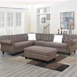 Brand New Brown Leather Retro Style Sectional Sofa (Ottoman Sold Separately)
