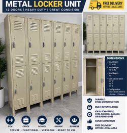 12-Door Heavy-Duty Metal Lockers – Commercial / School / Gym – FREE DELIVERY