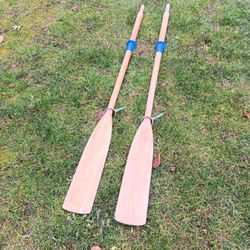 6 foot wooden boat oars with solid brass oar locks 