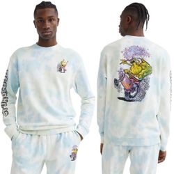 H&M SPONGEBOB SQUAREPANTS Sweatshirt M Hot Rod Motorcycle Blue Sky White Tie Dye