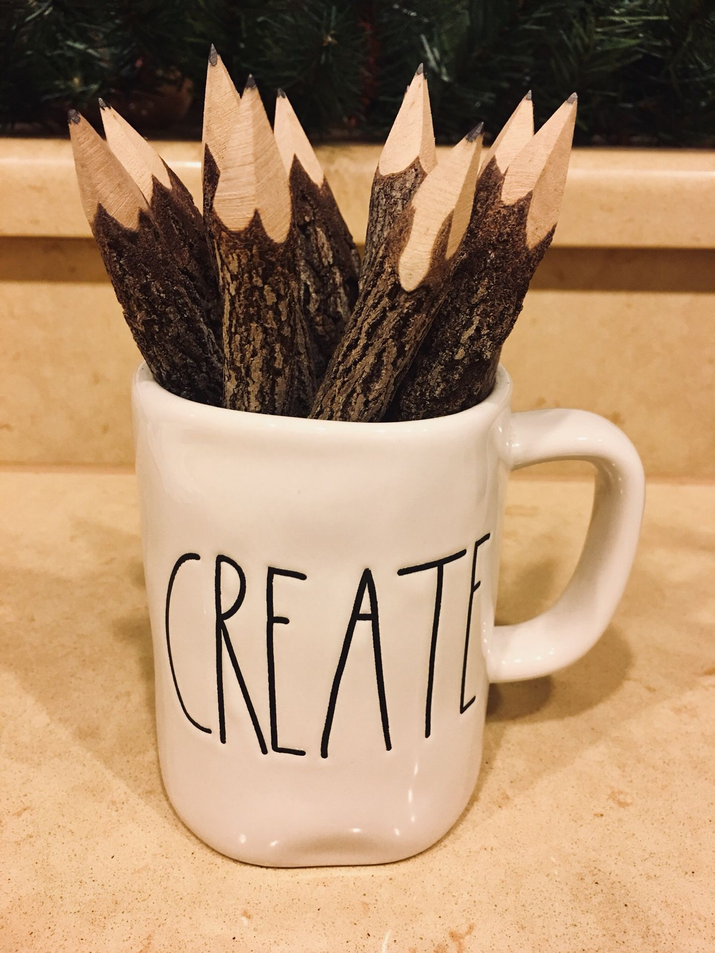 Create mug, bark pencils