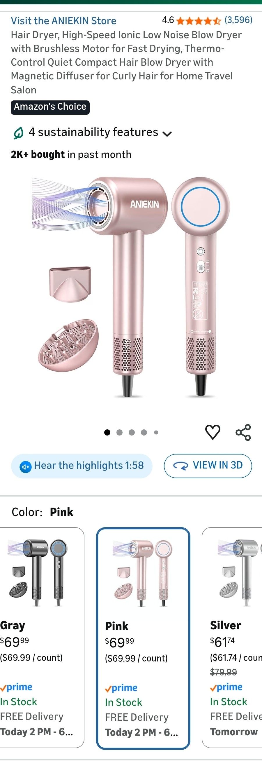 High Speed Ionic Low Noise Hair Dryer