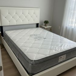 Queen Size Bed Frame Diamond Headboard With Mattress Included 