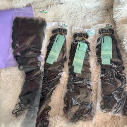 Water Wave Human Hair Bundles with 12A 5x5 HD Lace Closure (20 22 24+18)