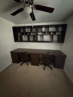 Large Wood Home Office Desk Setup