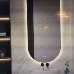 THEIAMO ARCH LED MIRRO, ARCHED 55” X 28” BACKLIT FRAMELESS MIRROR WITH LIGHTS WALL MOUNTED ANTI-FOG DIMMABLE SMART