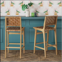 Ceylon 29" Barstool -(Brown/Natural Wood)-Woven - Threshold™: Rubberwood Frame, 29" Seat Height