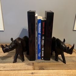 Solid Wood Rhinoceros Book Ends