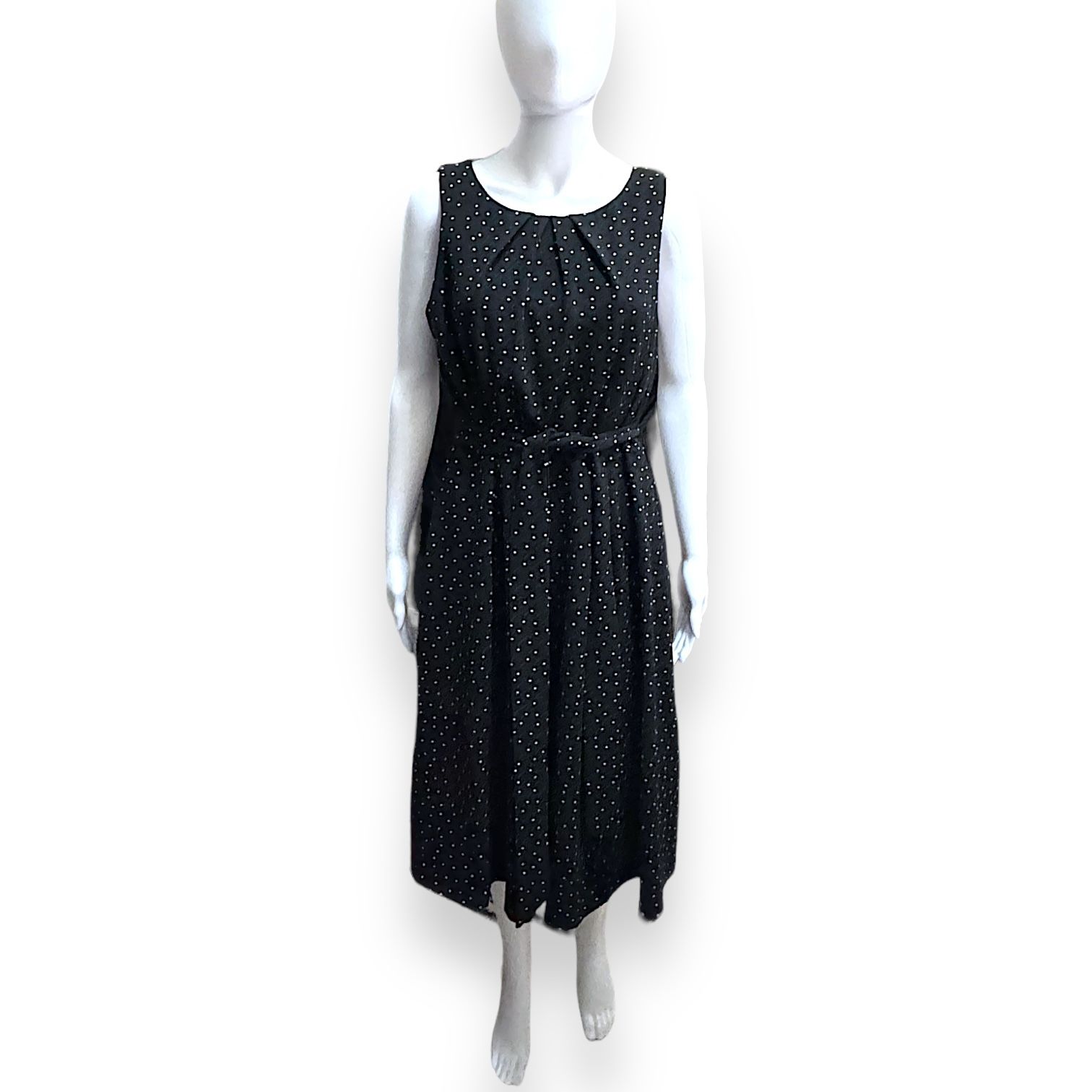 Elle Black Polka Dot A Line Midi Dress Size 14