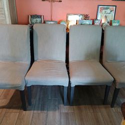 4 Large Gray Wood Ikea Dining Chairs 