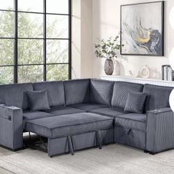 $528 Sectional Pull Out Bed With Storage USB Cup Holder