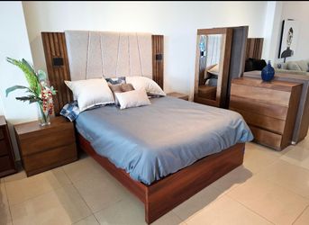 Modern Wood Bedroom Furniture with Upholstered Headboard-NEW-No Credit Needed-Same Day Delivery 🚚