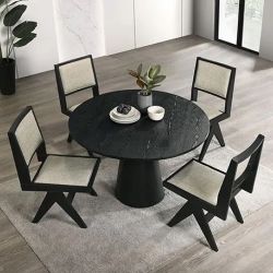 Mega 5 pc Verona Collection black finish wood contemporary 48" round dining table set-free And Fast Delivery 🚚 