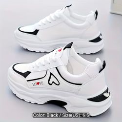 Sneakers Women's Low-Top with Heart & Upper & Lightweight Lace-Up Casual Shoes Suitable for Wear, Office, Everyday Sole for Durability & Cushioning (H