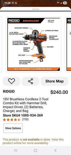 18V Brushless Cordless 2-Tool Combo Kit with Hammer Drill, Impact Driver, (2) Batteries, Charger, and Bag