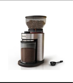 KRUPS Flat Burr Coffee Grinder 18 Settings 2-20 Cups, Black/Stainless Steel
